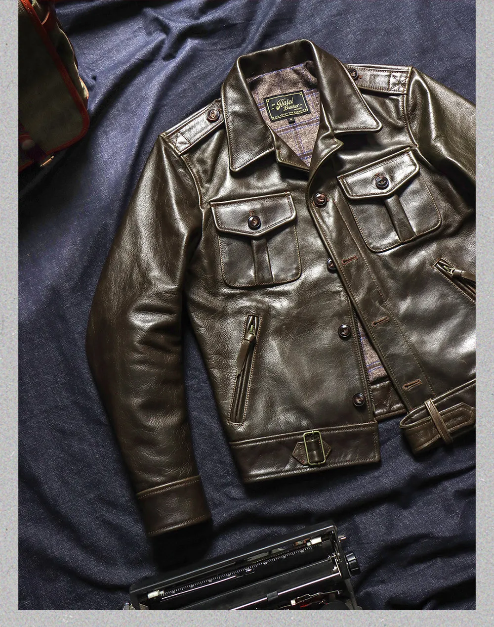 Men's Olive P37 Leather Jacket
