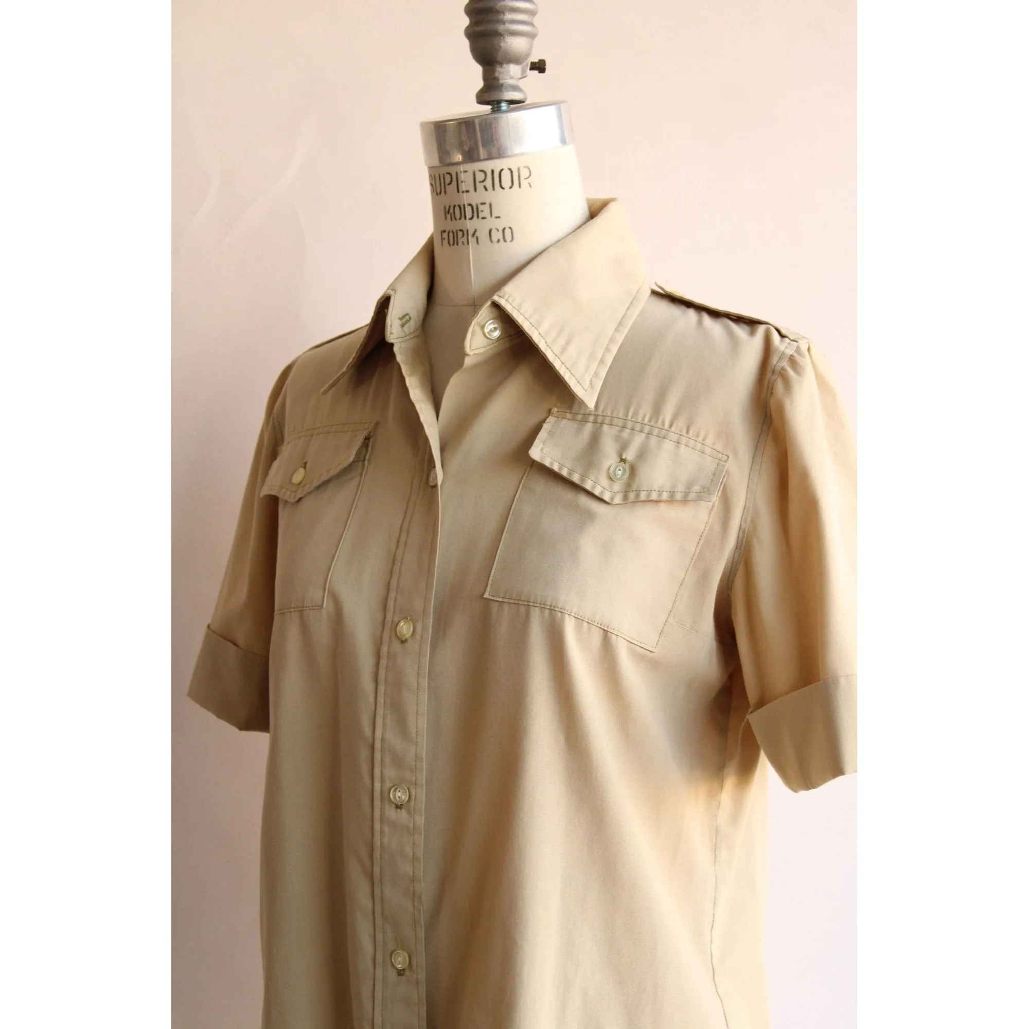 Vintage 1970s Military Style Khaki Blouse